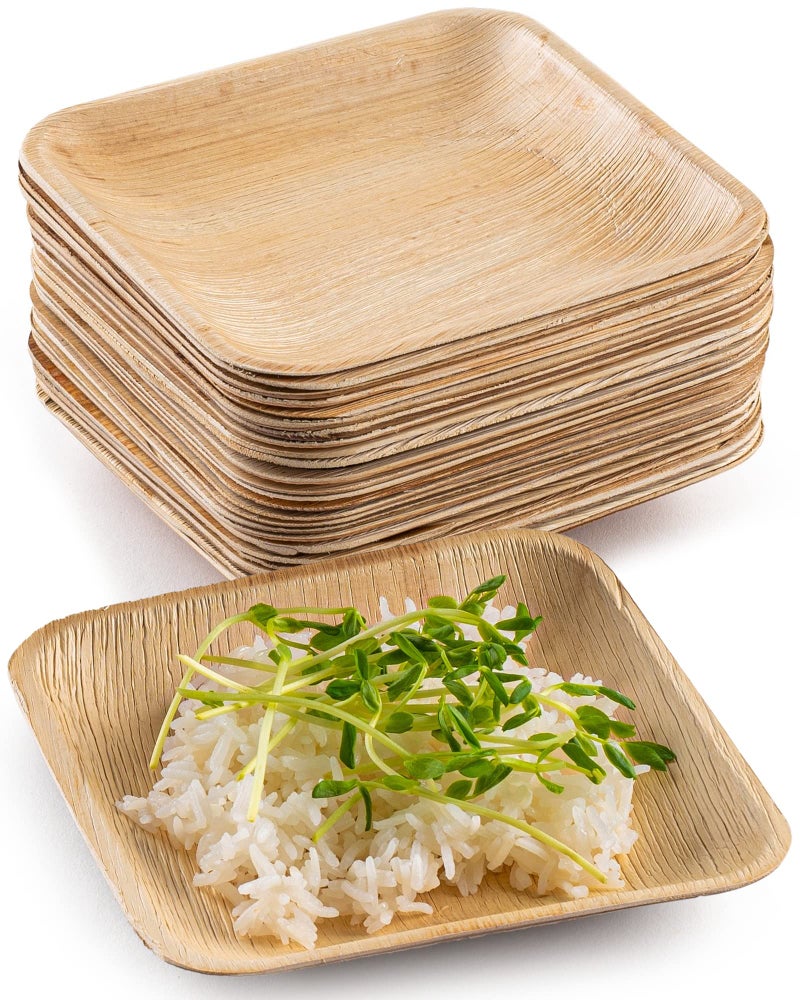 brheez Palm Leaf Plates 100 Ct (6 Inch) - Eco Friendly, Compostable & Biodegradable â€“ Elegant Bamboo Look Disposable Party Plates are Heavy Duty and More Environmentally Friendly than Paper Plates - Image 1